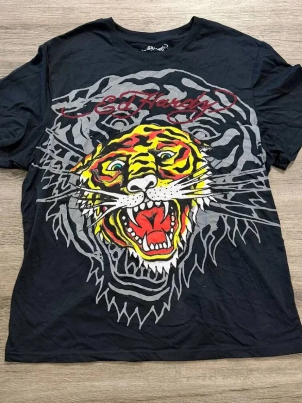 Ed Hardy Tiger Face Graphic Short Sleeve Black T-Shirt Men’s Size XL